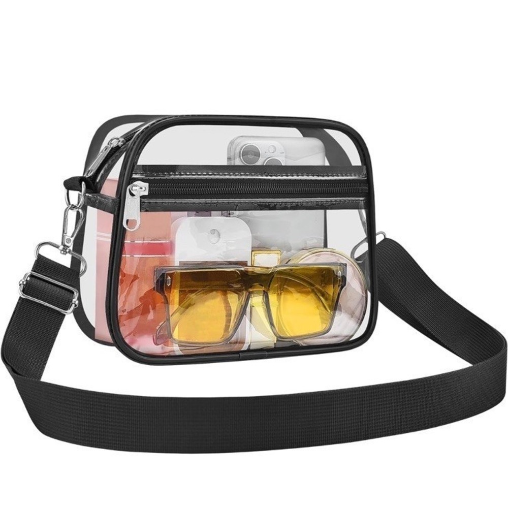 Clear Bag Stadium Approved Crossbody Purse Sports Events Black Trim NEW
